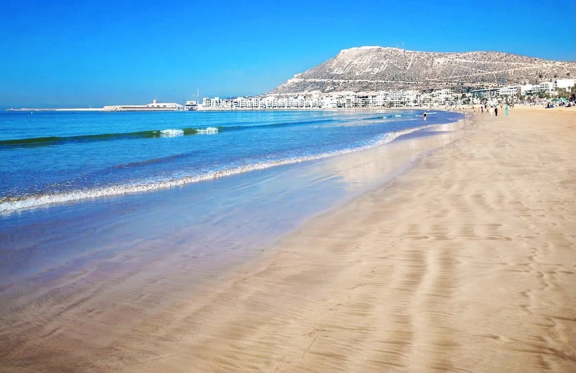 Agadir beach and the hill of Agadir Oufella