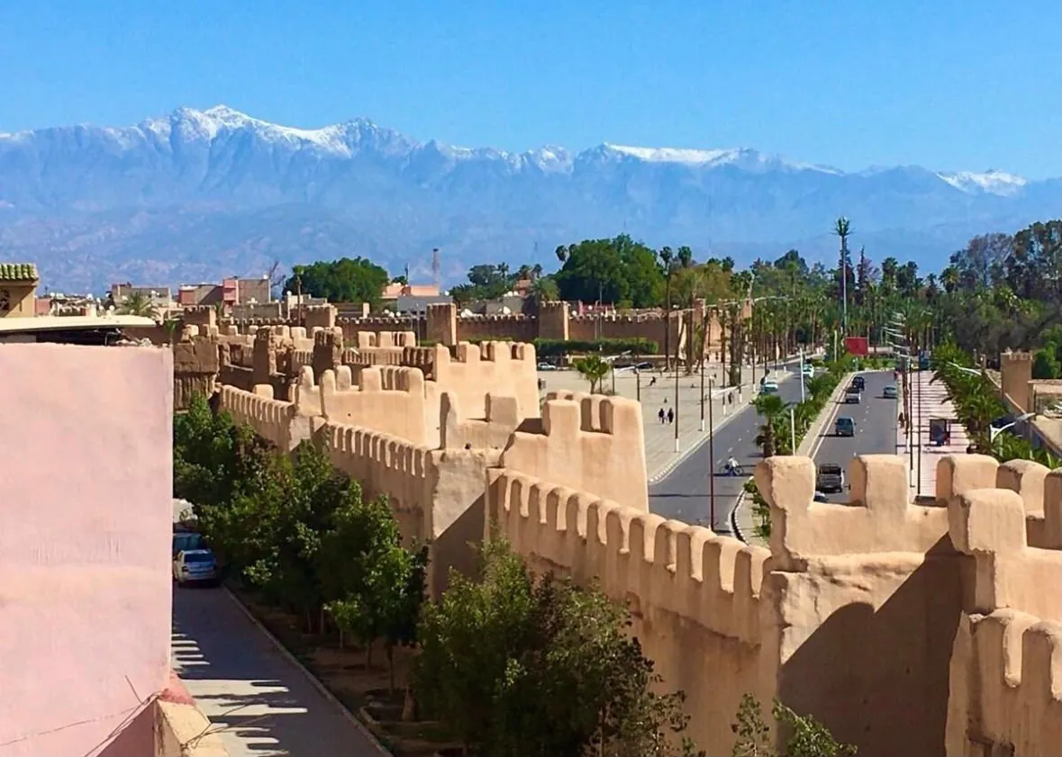 Taroudant walls with the snowy Atlas behind
